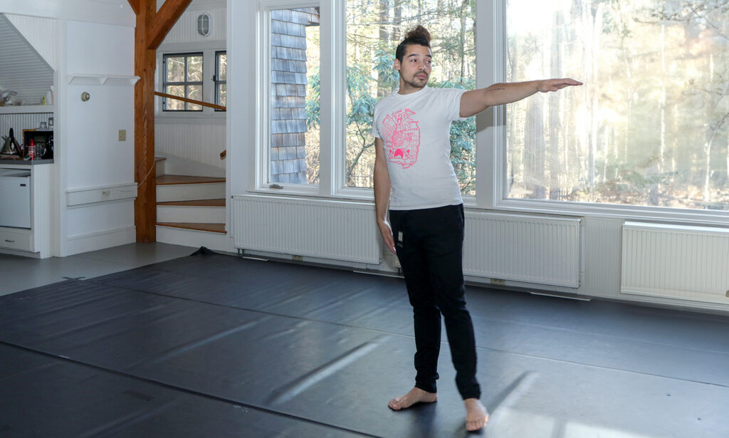 Interdisciplinary artist Benji Hart working out choreography in Nef Studio in 2020  (Joanna Eldredge Morrissey photo).