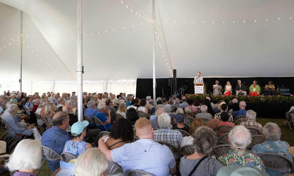 MacDowell Resident Director addresses the crowd at Medal Day 2024.