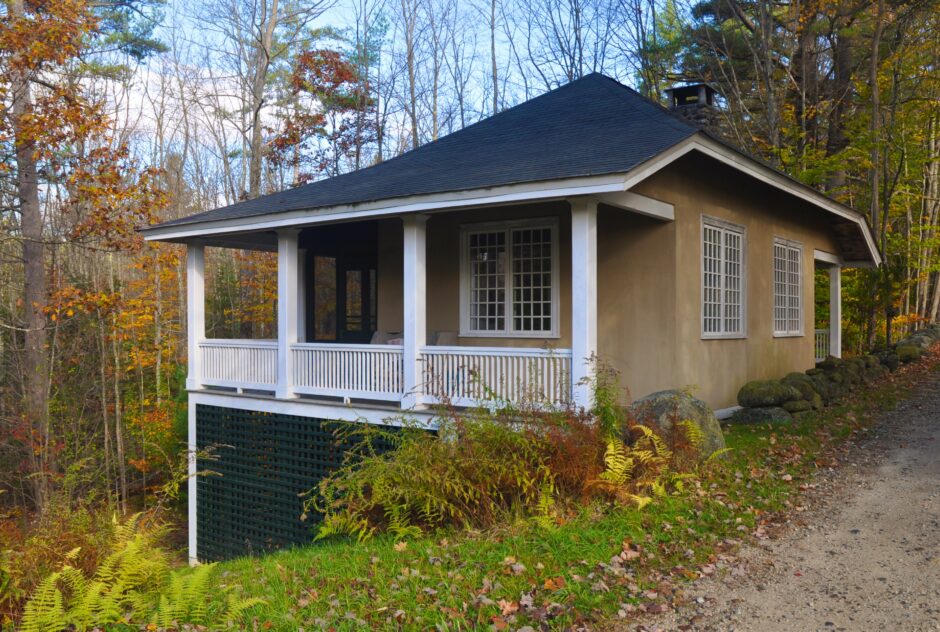 MacDowell Studio in fall surrounded by colorful leaves